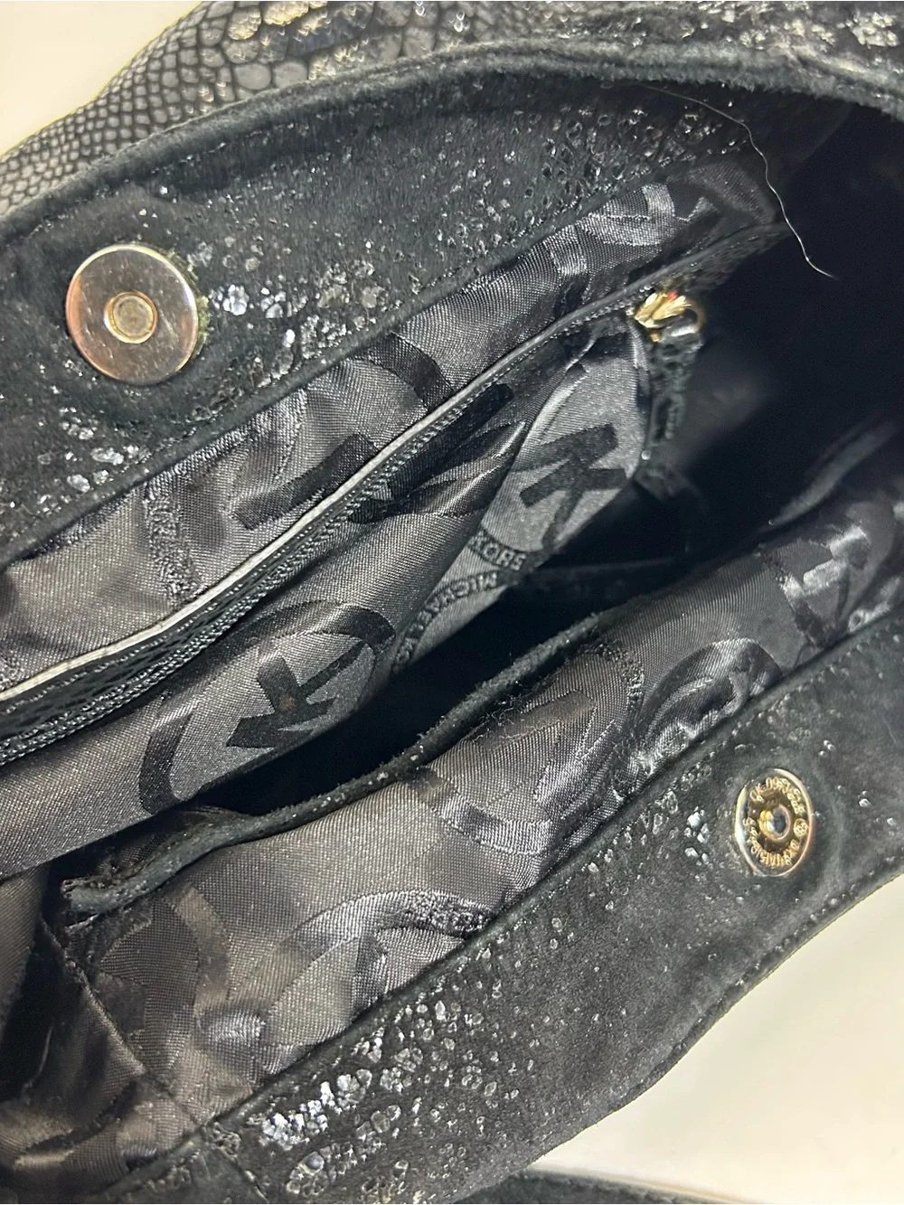 Michael Kors Black Snakeskin Hobo Shoulder Bag Purse Y2K Sparkle Gold Hardware
